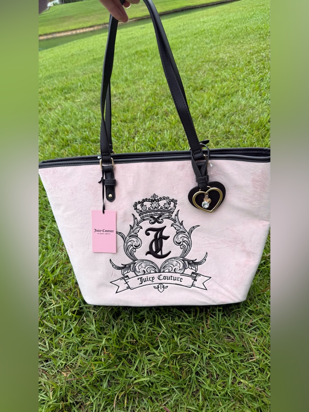 Juicy Couture Light Pink Tote with Black Trim and Heart Charm